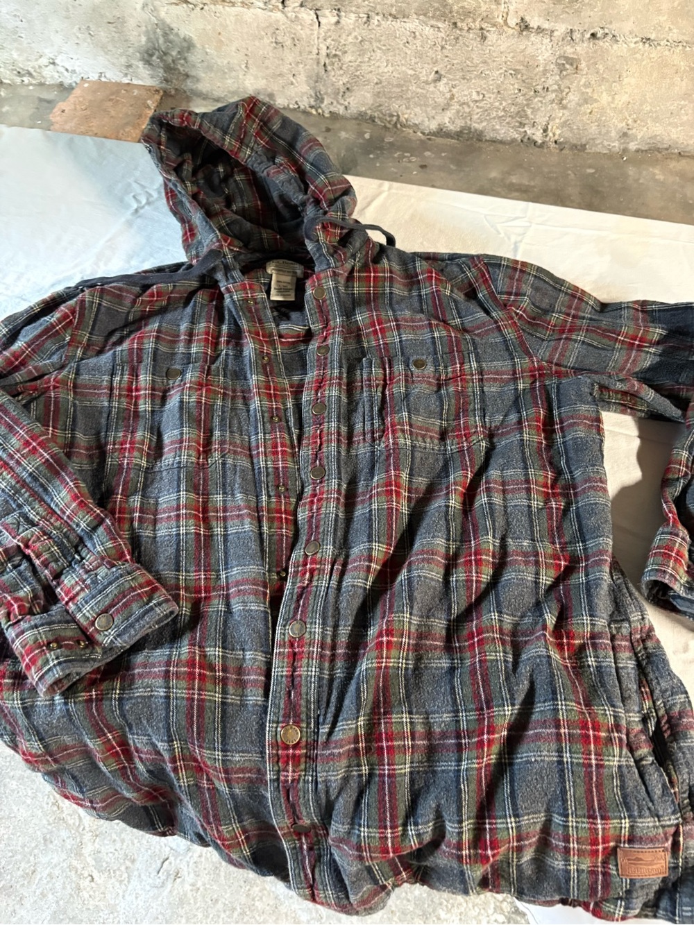 L.L. Bean Hooded Plaid Shirt Jacket - Red and Gray